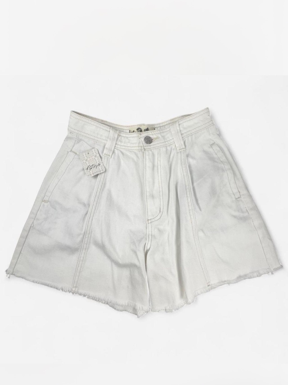 Free People White High-Rise Denim Shorts with Frayed Hem